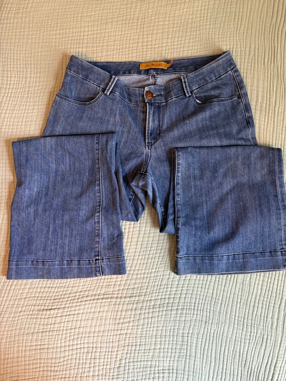 7 LUXE Jeans Mid Blue Denim with Copper Button Closure Size 16